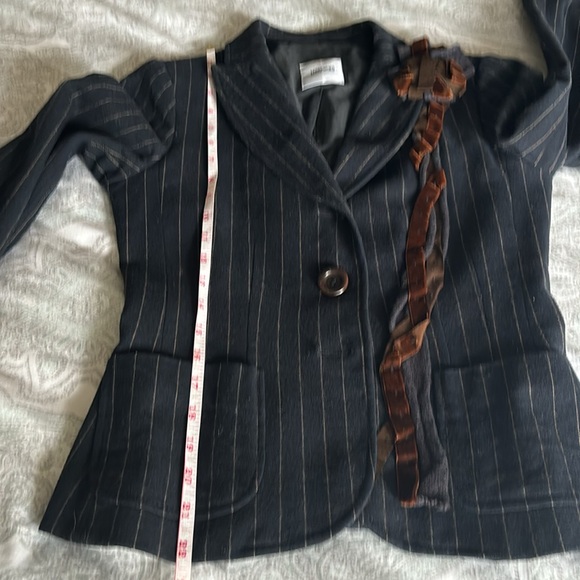 MOSCHINO BLACK BLAZER WITH BURG ANDY BROWN PINSTRIPE VELVET RIBBON BOW TRIM - Picture 15 of 16